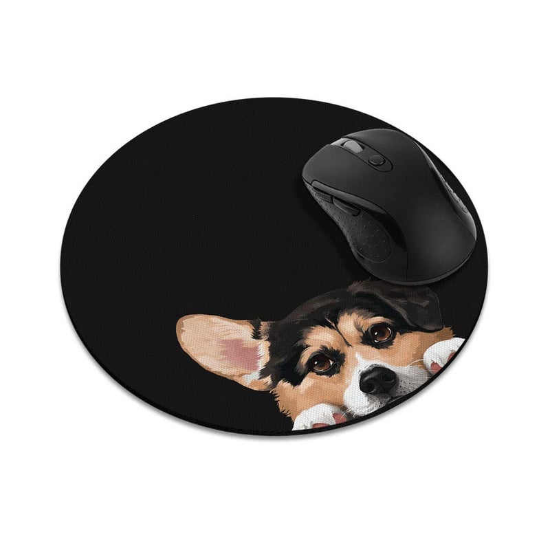 WIRESTER Non-Slip Round Mousepad  WIRESTER Tricolor Pembroke Welsh Corgi Mouse Pad for Home  Office and Gaming Desk - Image 1